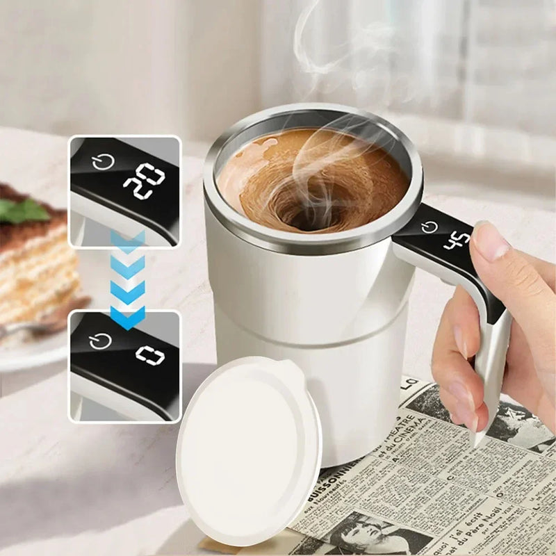 Smart Automatic Stirring Cup Rechargeable Portable LCD Screen Coffee Stainless Steel Rotating Magnetic Self Stirring Mugs