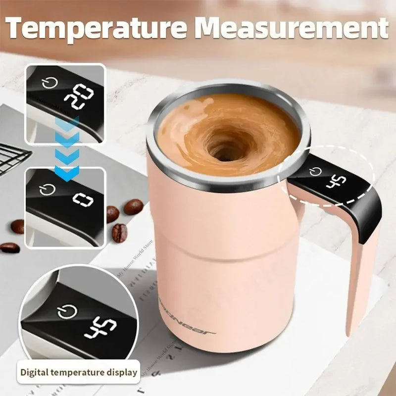 Smart Automatic Stirring Cup Rechargeable Portable LCD Screen Coffee Stainless Steel Rotating Magnetic Self Stirring Mugs