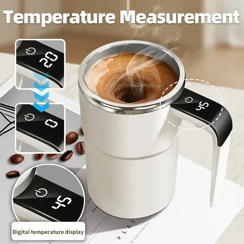 Smart Automatic Stirring Cup Rechargeable Portable LCD Screen Coffee Stainless Steel Rotating Magnetic Self Stirring Mugs