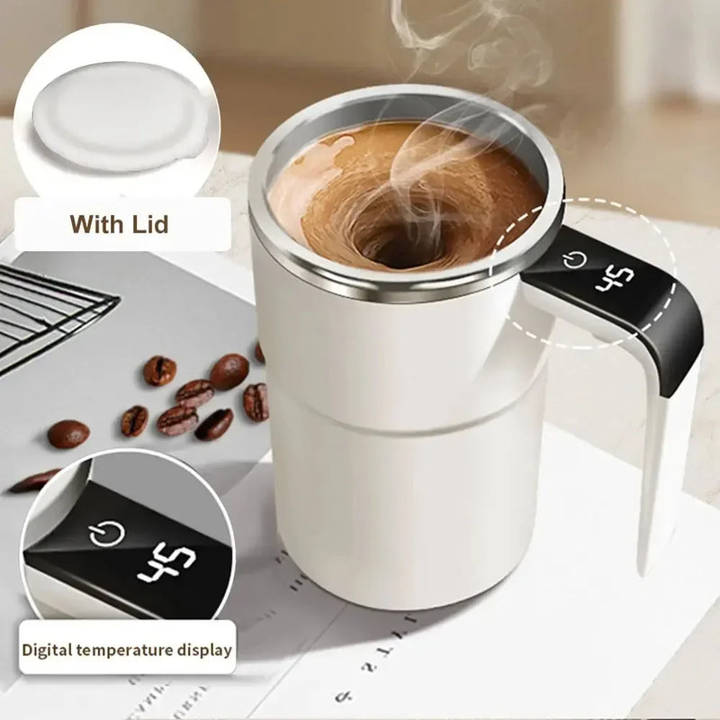 Smart Automatic Stirring Cup Rechargeable Portable LCD Screen Coffee Stainless Steel Rotating Magnetic Self Stirring Mugs